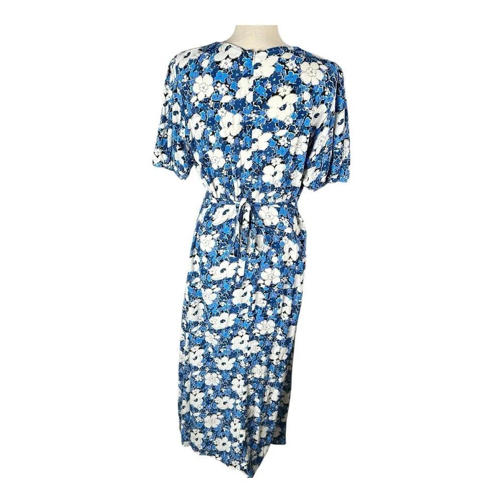 FAITHFULL THE BRAND Women's Casual White Blue Floral Midi Dress US‎ 6